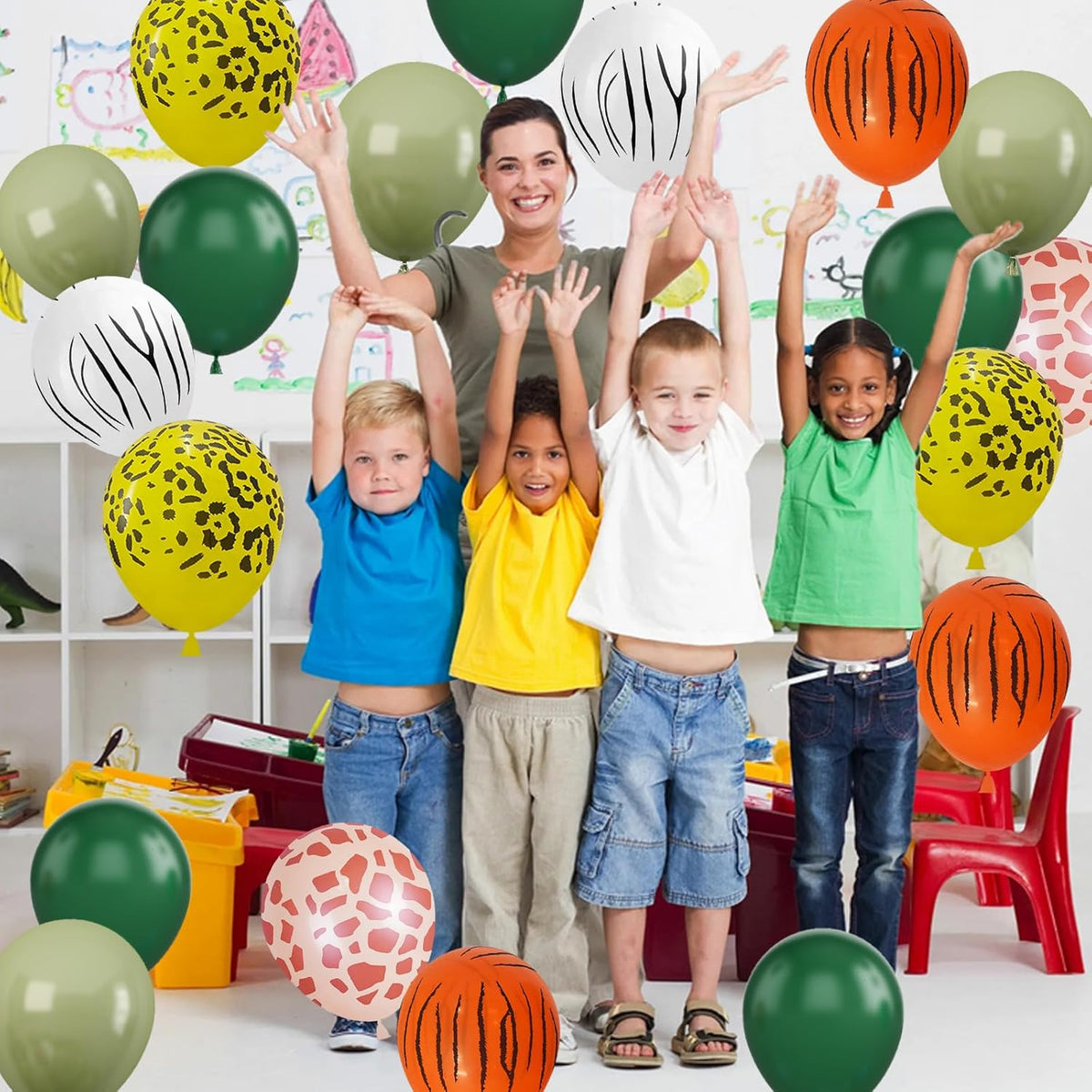 Sage Green & Olive Green Animal Print Safari Balloons - 12 Inch (4 Kinds) for Jungle Safari Theme