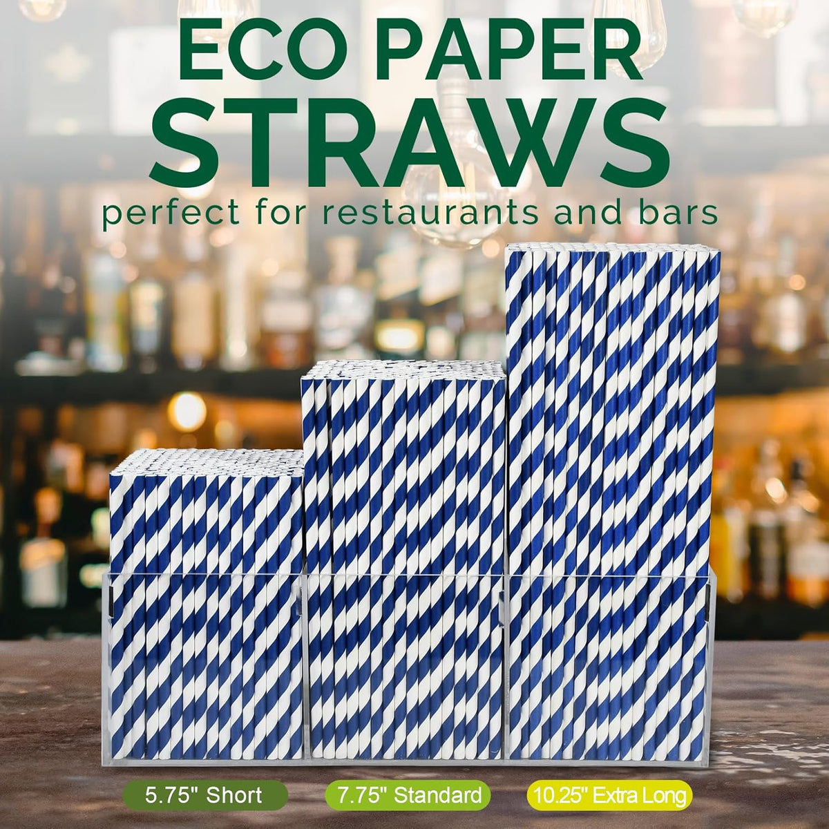 5.75 inch Navy Blue Short Paper Cocktail Straws & Stirrer Sticks 500 Counts - for Bars and