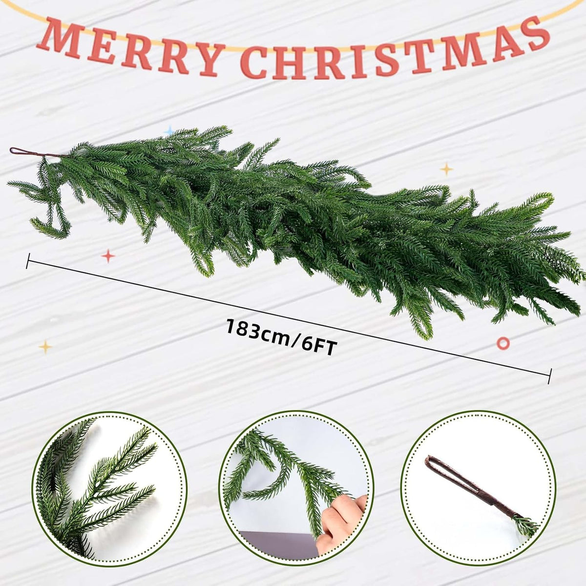 2 Pack 6FT Real Touch Norfolk Pine Garland – Artificial Evergreen Greenery Christmas Decoration for