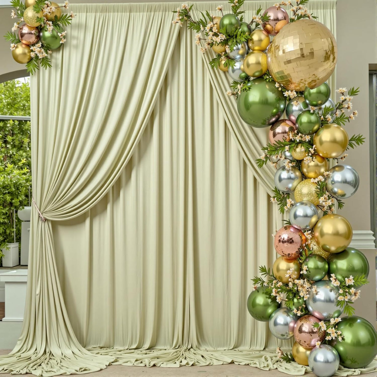 30 ft x 10 ft Wrinkle Free Sage Green Backdrop Curtain for Parties, Thick Green Polyester Photo