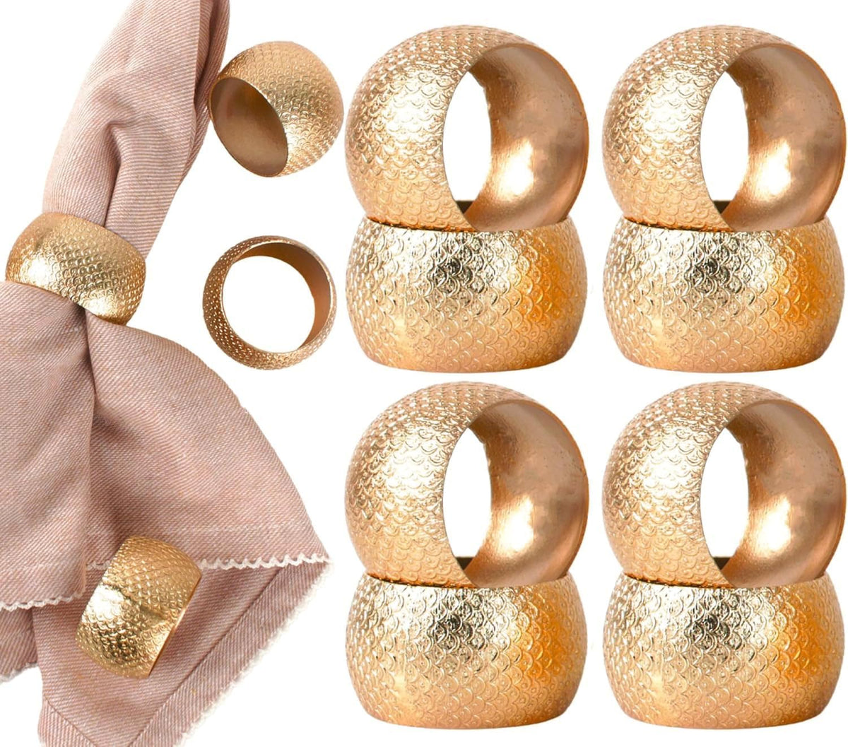 Napkin Holders for Cloth Napkins Set of 12 - Lightweight Metal Round Napkin Holder Hammered