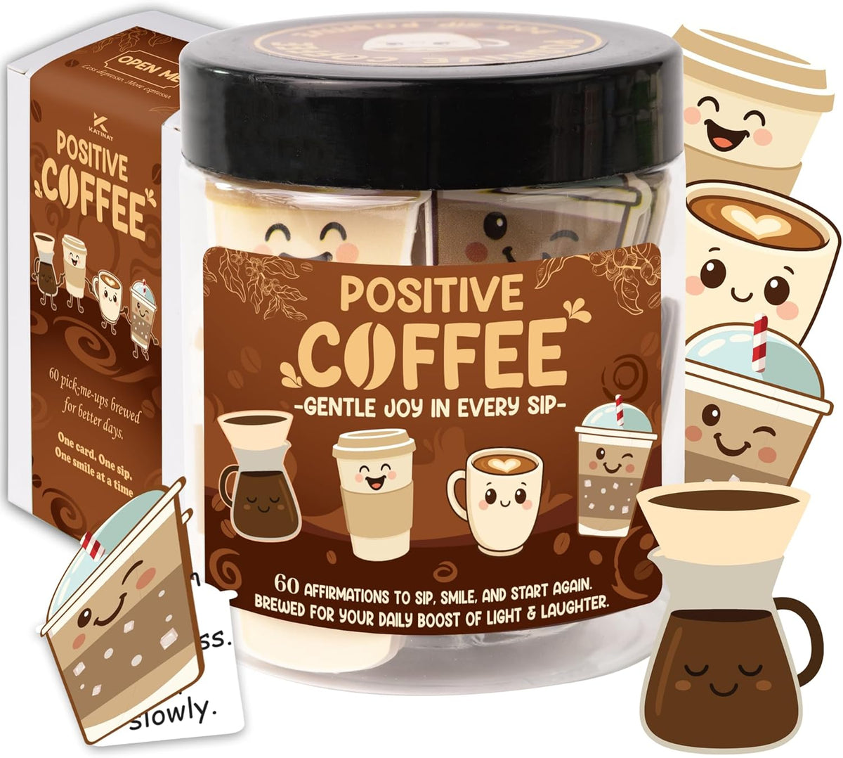 Positive Coffee Affirmation Jar – 60pcs Cute Emotional Support Coffee – Coffee Gifts for Men