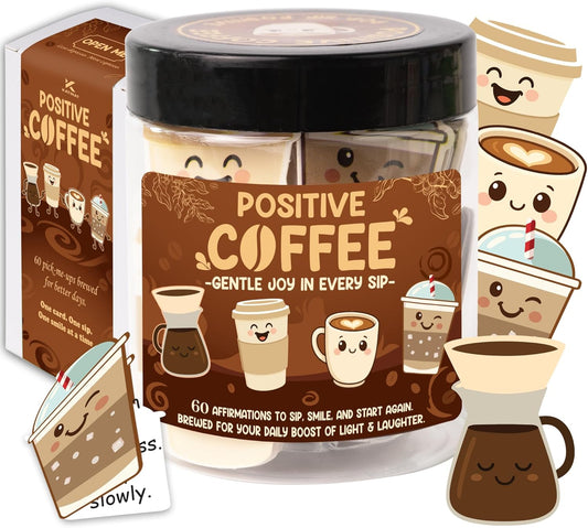 Positive Coffee Affirmation Jar – 60pcs Cute Emotional Support Coffee – Coffee Gifts for Men