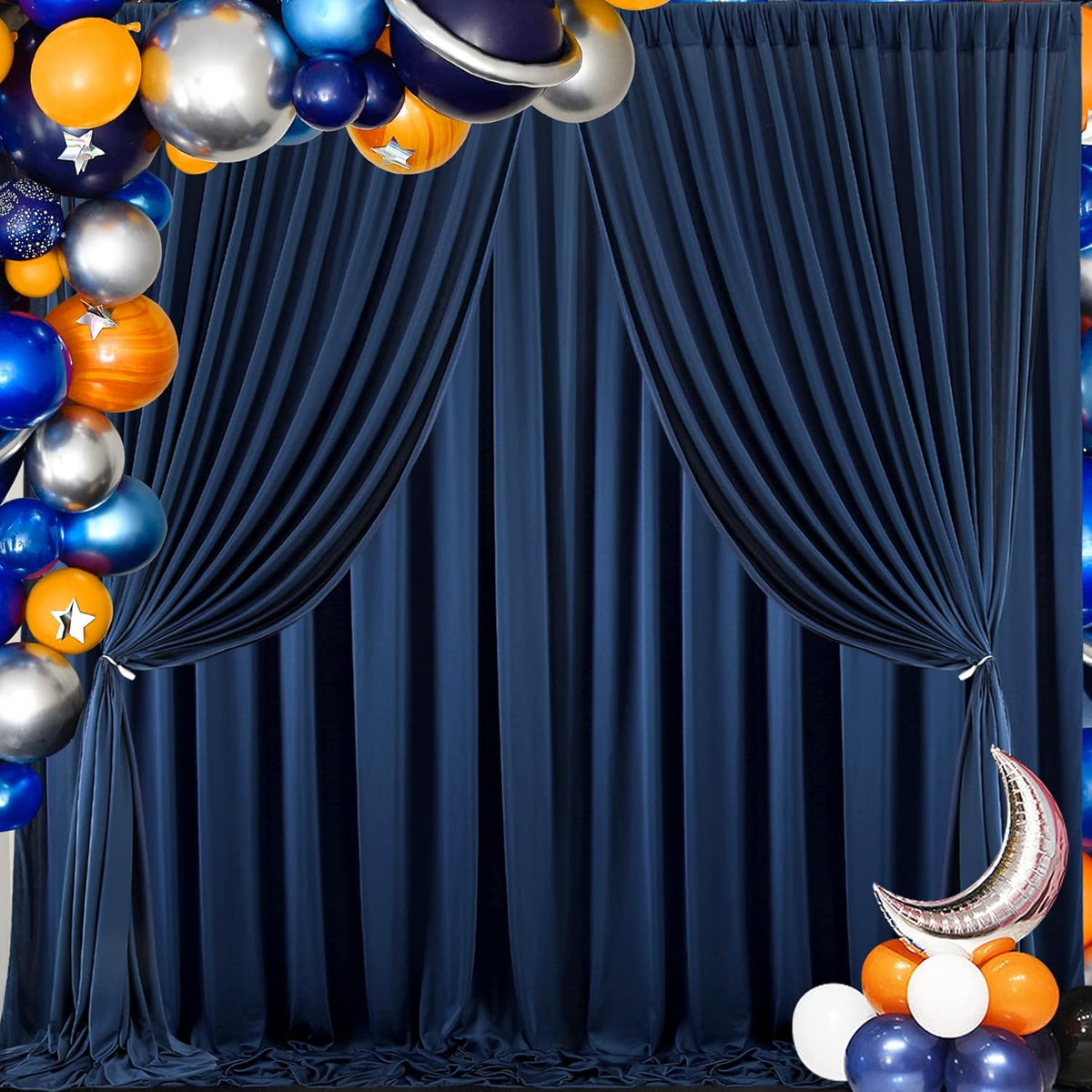 20 ft x 8 ft Navy Blue Backdrop Curtain Panels, 4 Panels 5 ft x 8 ft Wrinkle Free Polyester