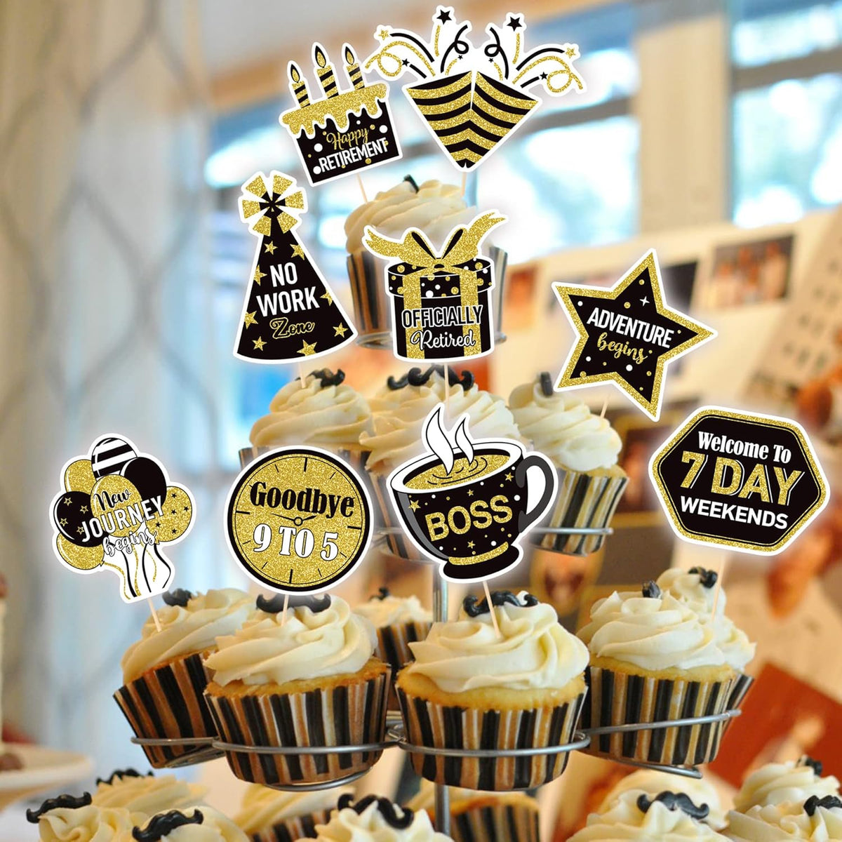 36 Pcs Happy Retirement Cupcake Toppers - NO DIY - Retired Cupcake Picks Retirement Theme Party