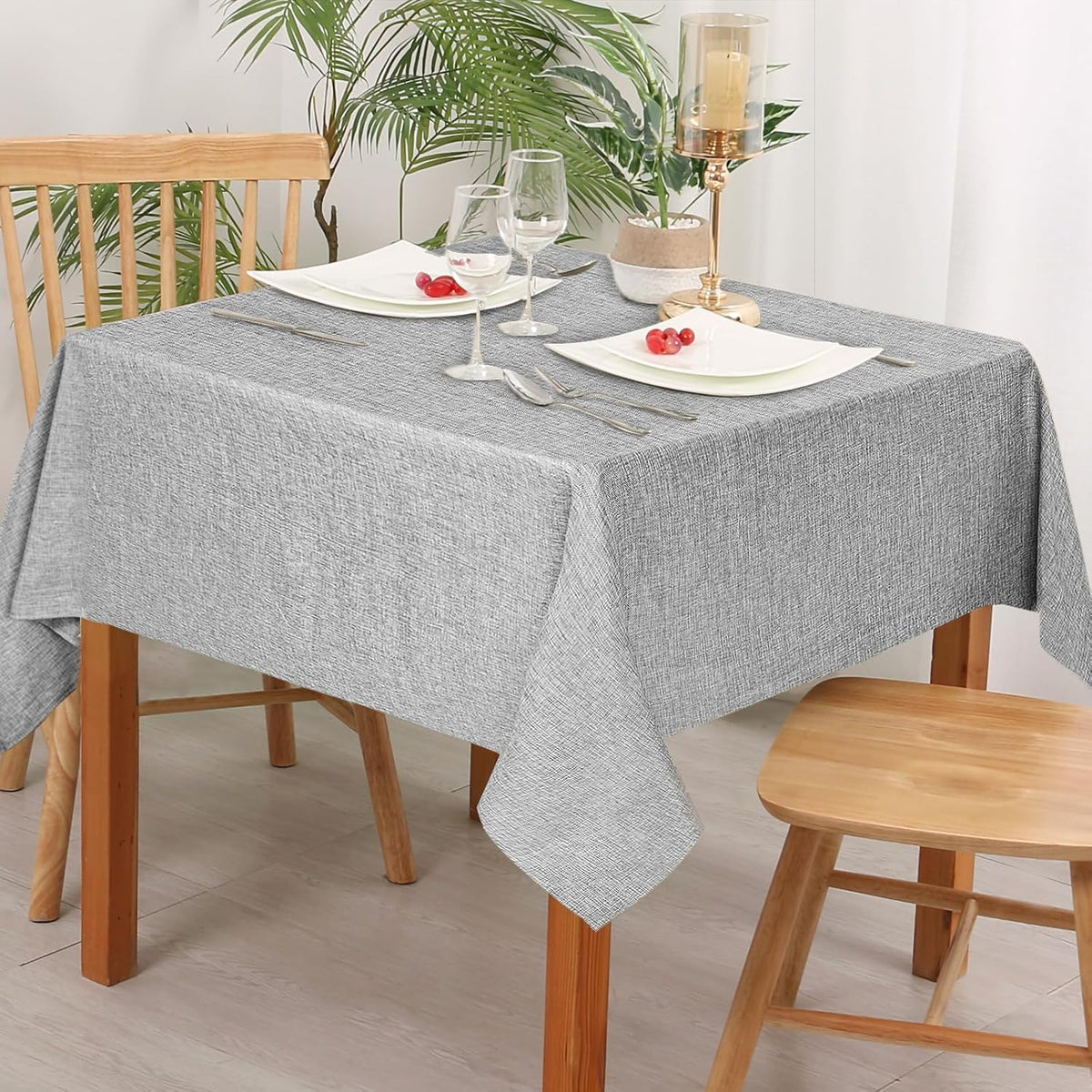 Hiasan Faux Linen Square Tablecloth - Wrinkle and Stain Resistant Washable Table Cloth for Kitchen