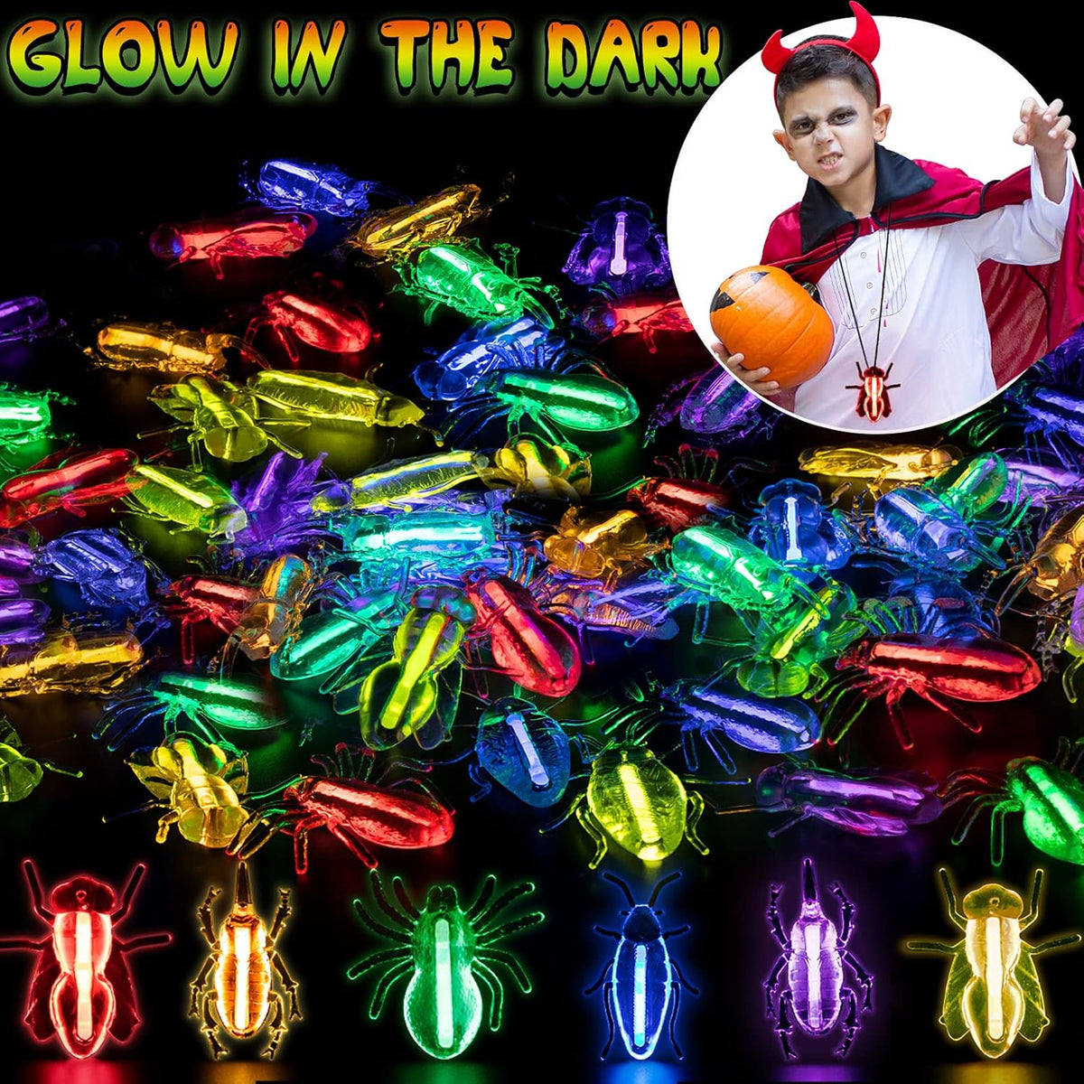 82 Pcs Glow Critters For Halloween Party Favor, Include Glow Bugs and Mini Glow Sticks, Glow in the