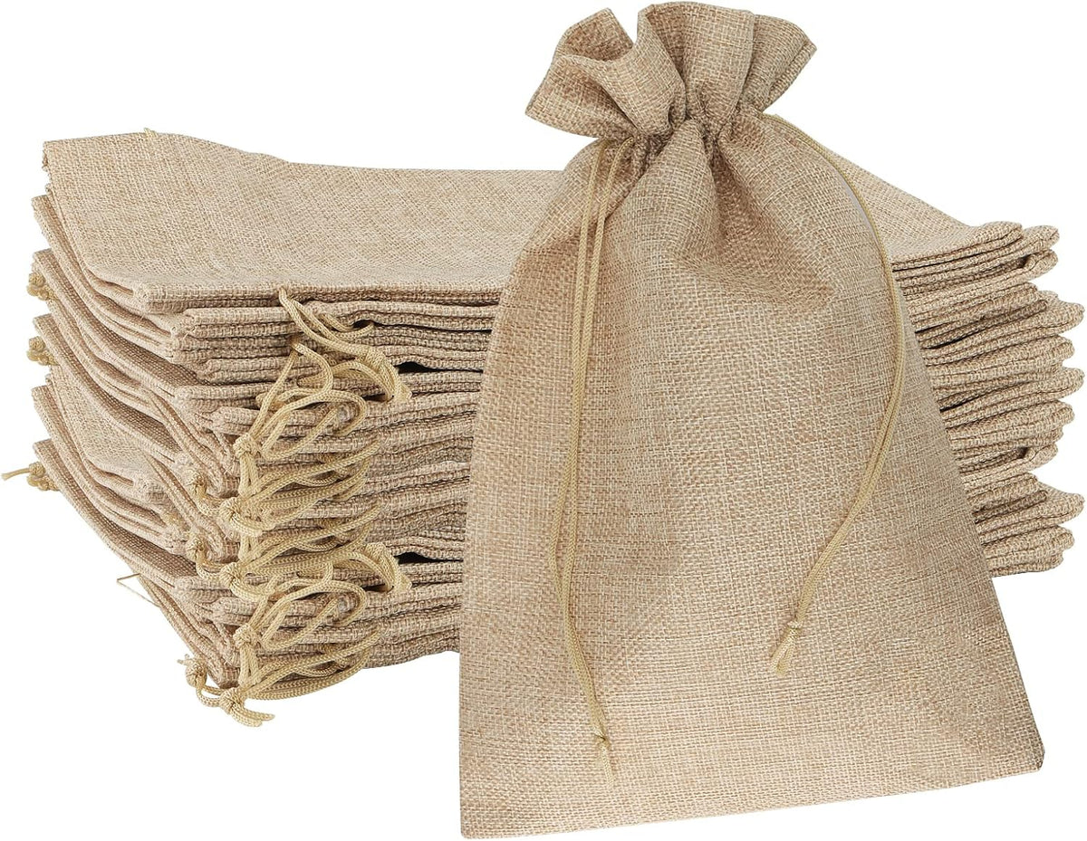 MOUYAT 30 PCS 8 x 12 Inch Burlap Bags with Drawstring, Reusable Burlap Drawstring Gift Bags, Party