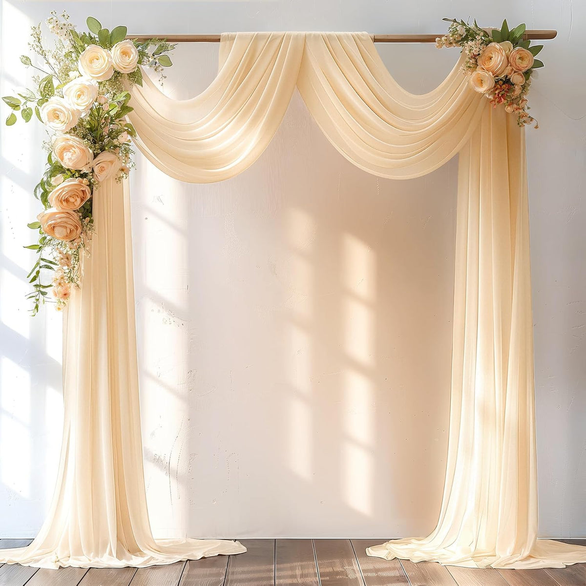 Champagne Wedding Arch Draping Fabric 1 Panel 30'' x 20FT Champagne Drapes Sheer Fabric Backdrop