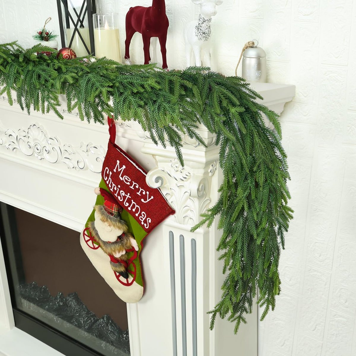 16 Ft Christmas Cedar Garland for Staircase Railing Real Touch Soft Bendable Faux Winter Xmas