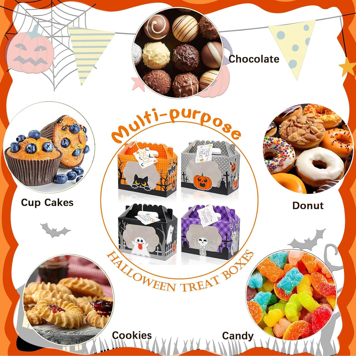 24 Pack Halloween Treat Boxes, Trick or Treat Candy Boxes with Window Halloween Party Favors Gift
