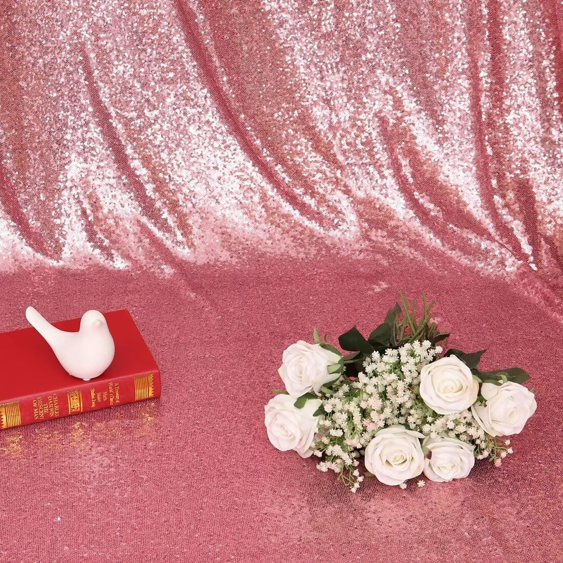 Eternal Beauty Sequin Backdrop Curtains, 2x8 Ft-2 Panels Fuchsia Pink Back Drop for Shimmer