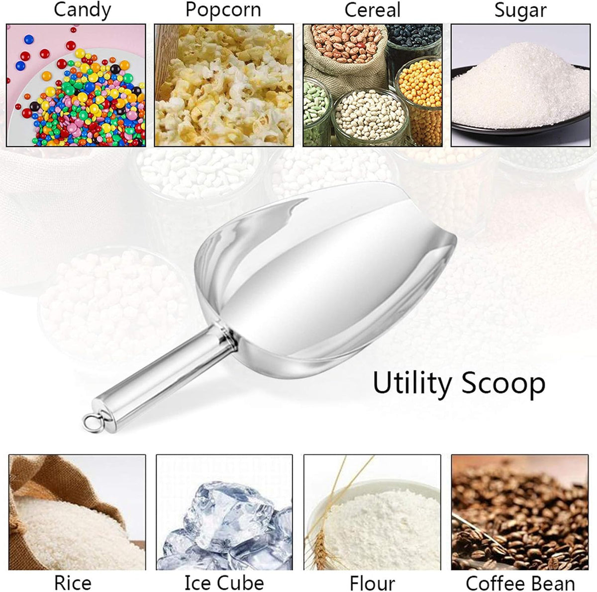 P&P CHEF Canister Scoop Set of 3, Ice Candy Scoop, Stainless Steel Multipurpose Food Scooper for