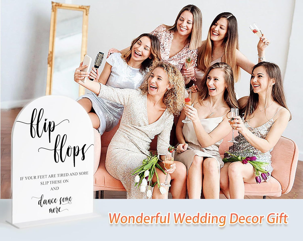 Wedding Flip Flops for Guests Sign, White Arch Acrylic Sign, Wedding Dance Floor Props, Bridal