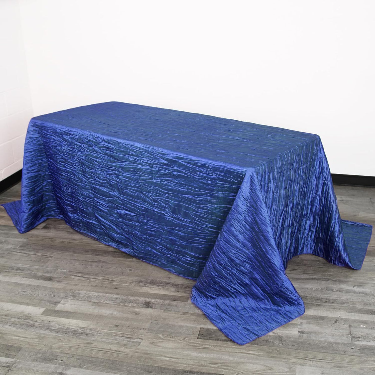 YOUR CHAIR COVERS - 90 x 132 inch Rectangular Crinkle Taffeta Tablecloth - Royal Blue, Rectangle