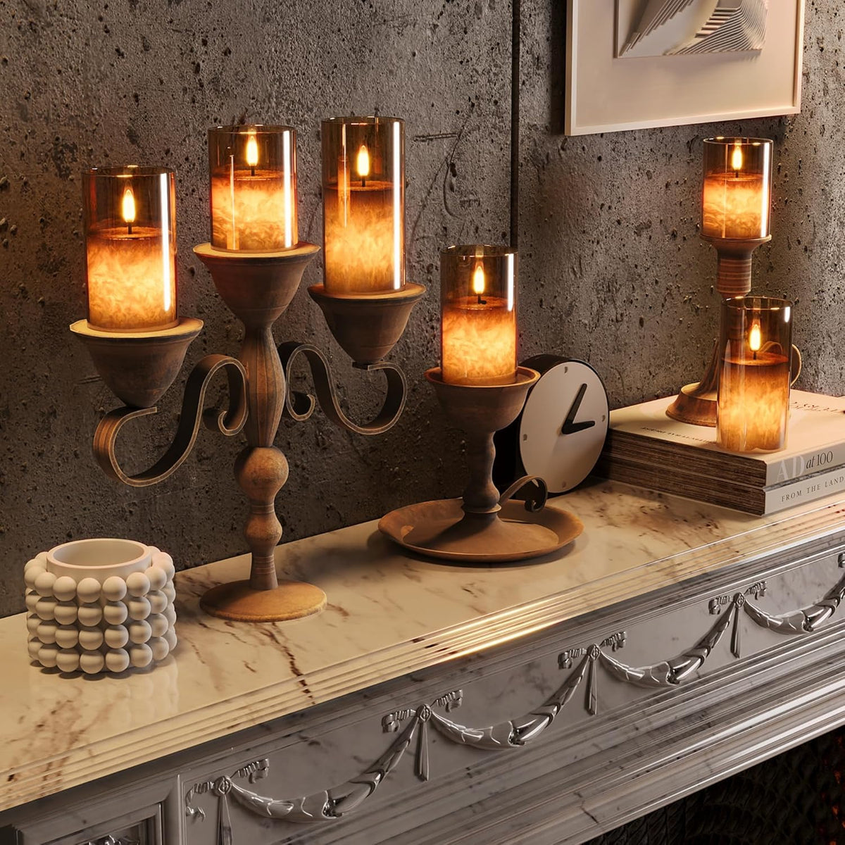 Ice Crystal Real Wax Glass Flameless Candles with Remote & Timer, Battery Operated Candles with