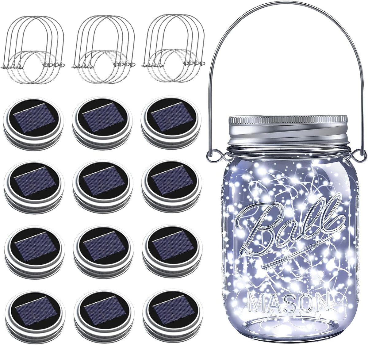 ZNYCYE Mason Jar Solar Lights for Outside, 12 Pack 30LED Fairy Lights Mason Jar Solar Lids Outdoor