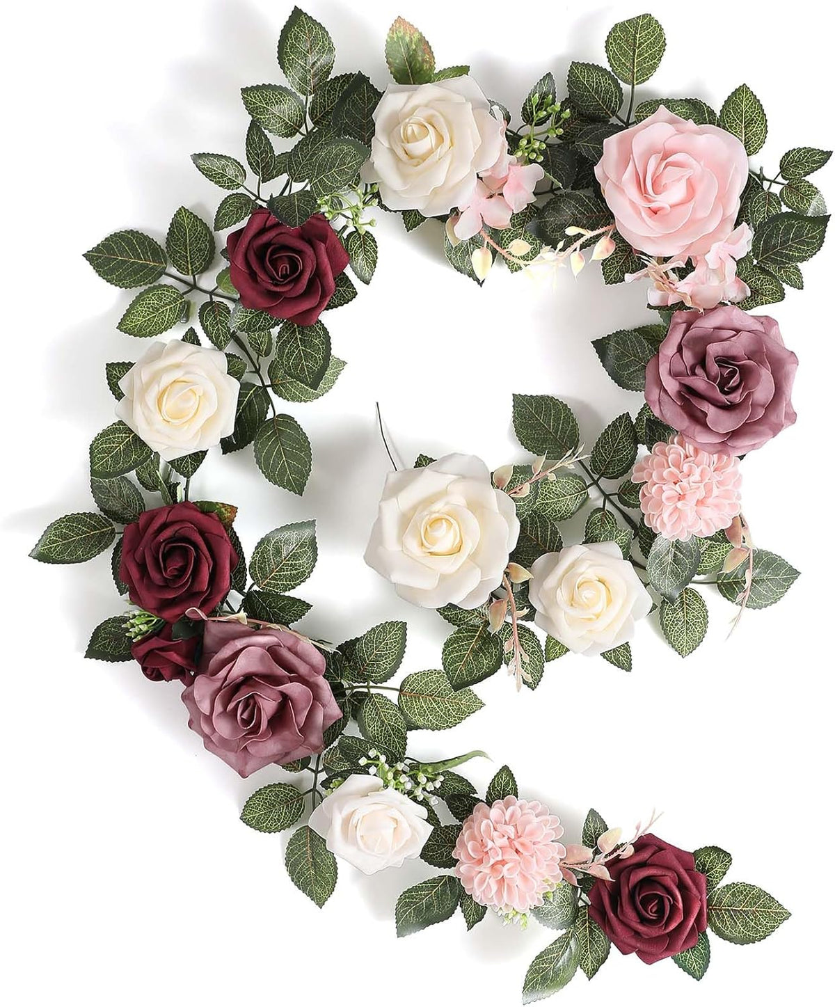 5FT Artificial Rose Flower Burgundy Fake Floral Garland for Wedding Ceremony Backdrop Arch Flowers