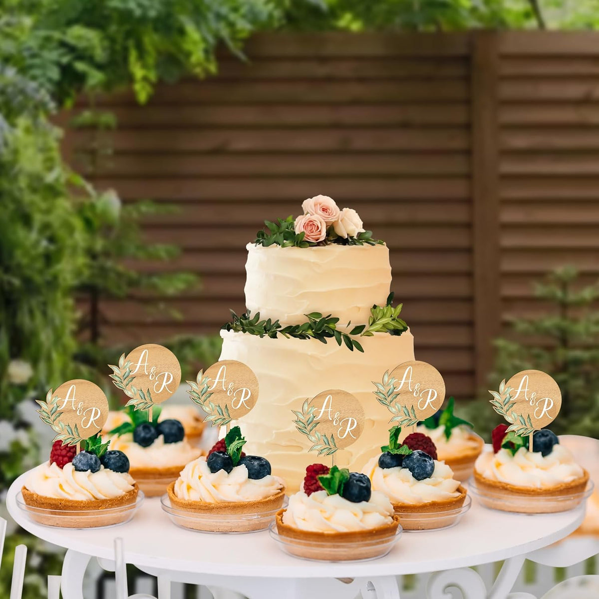 Custom Wedding Cupcake Toppers Personalized Cake Cupcake Decorations in Wood (12 PCS)