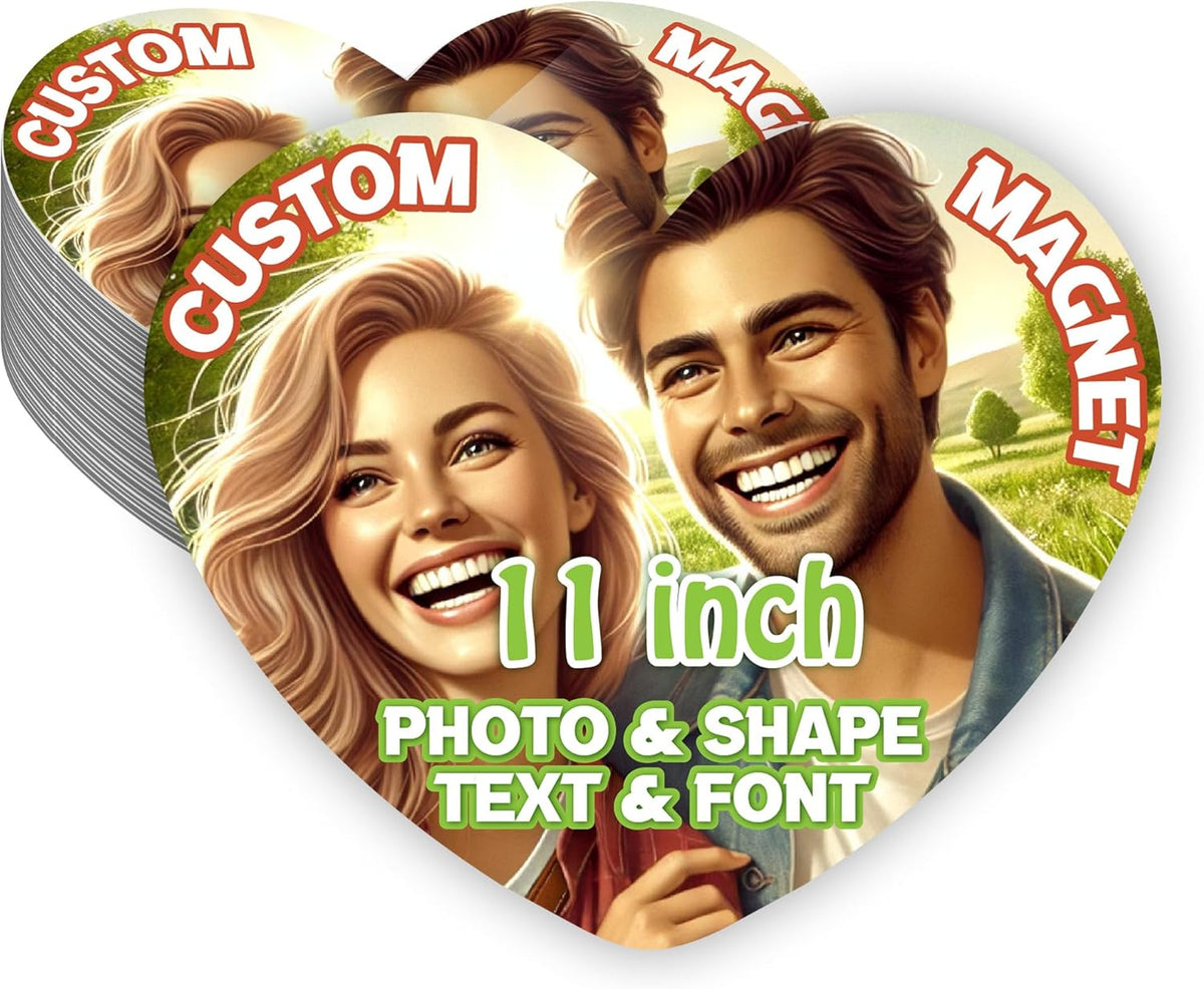KETABAO – 11" Customized Photo Heart Magnets for Refrigerators and Cars – Personalized Magnetic