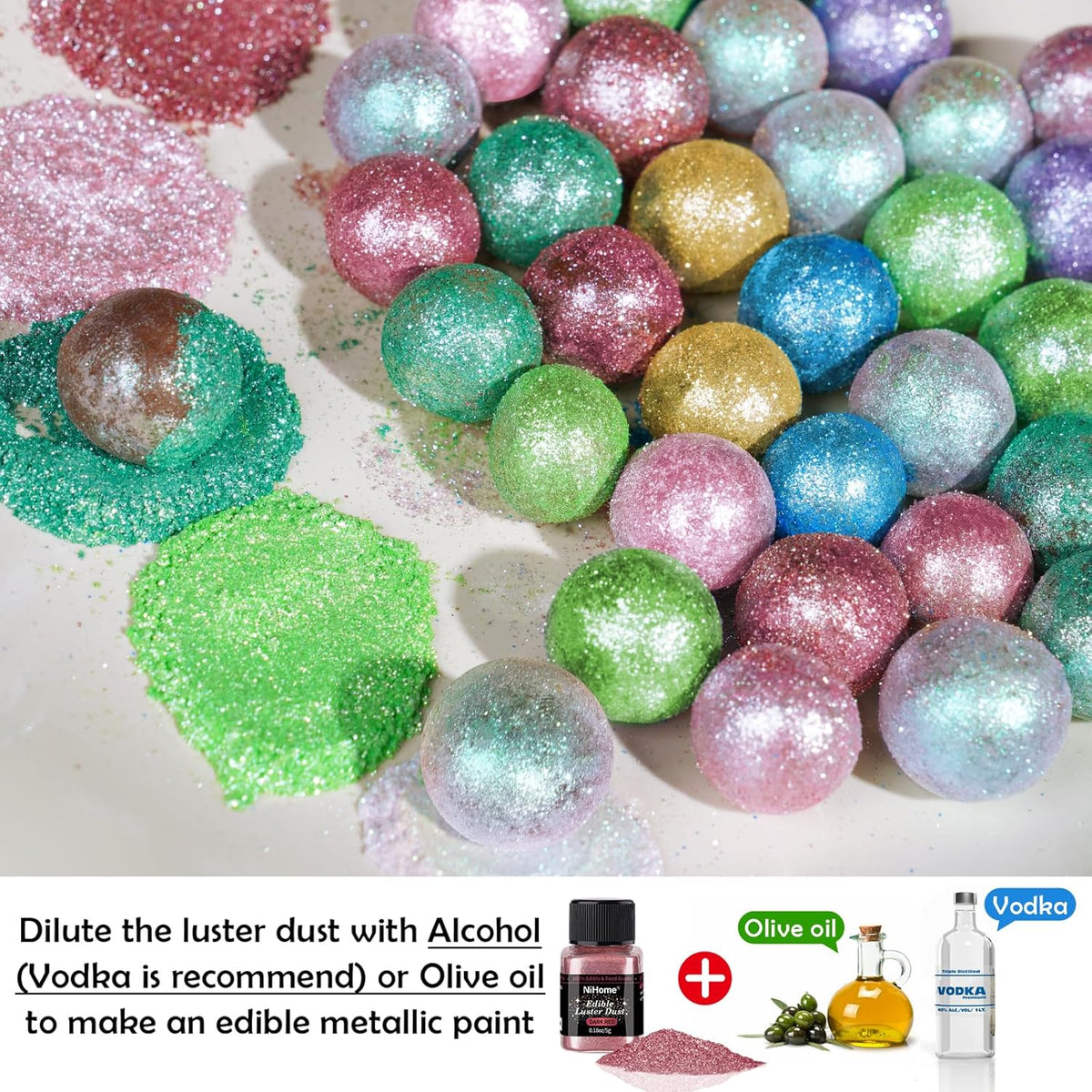NiHome Edible Food-Grade Glitter Powder Glimmer Luster Dust Metallic Fancy Food Decorating Sprinkle