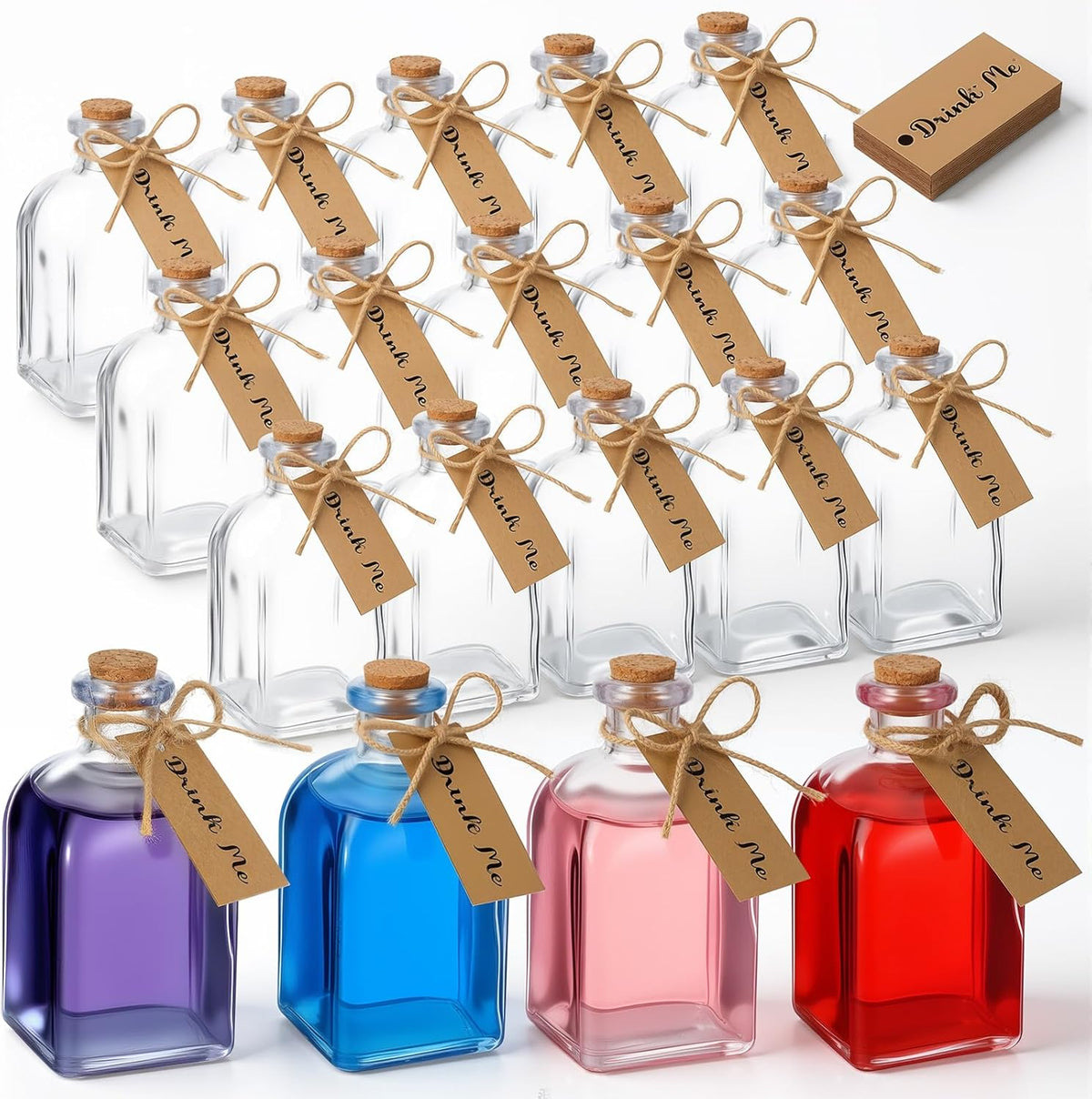 Baderke 18 Pcs 4oz Glass Potion Bottles Favor Jars with Cork Lid Twine Tags Glass Bottles Tiny