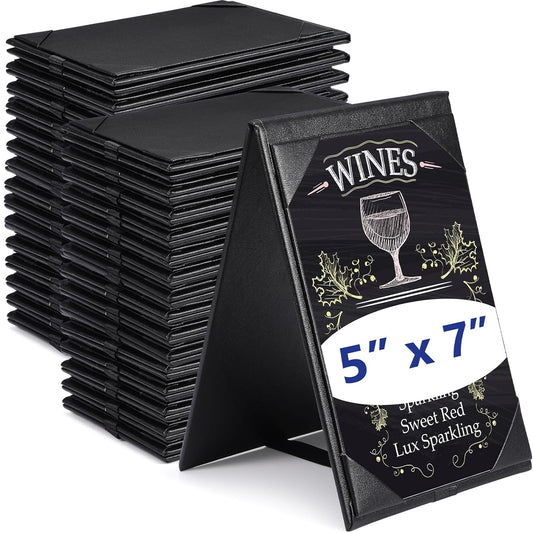 Gerrii Leatherette Table Tents Black PU Leather Menu Covers Bulk Double Sided Frame Sign Holders 2