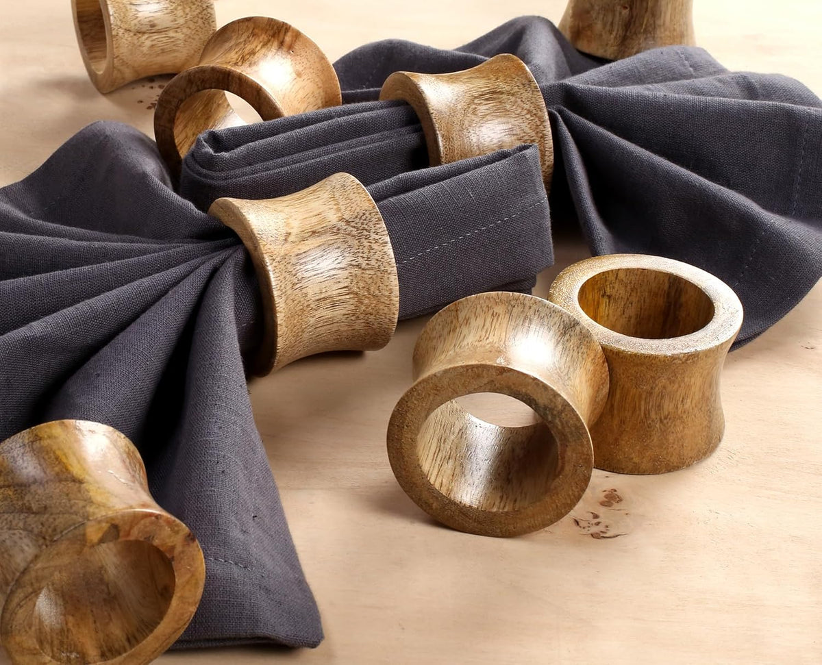 Wooden Napkin Rings Set of 12 - Handcrafted Napkin Holder for Dinner Table Decoration, Weddings