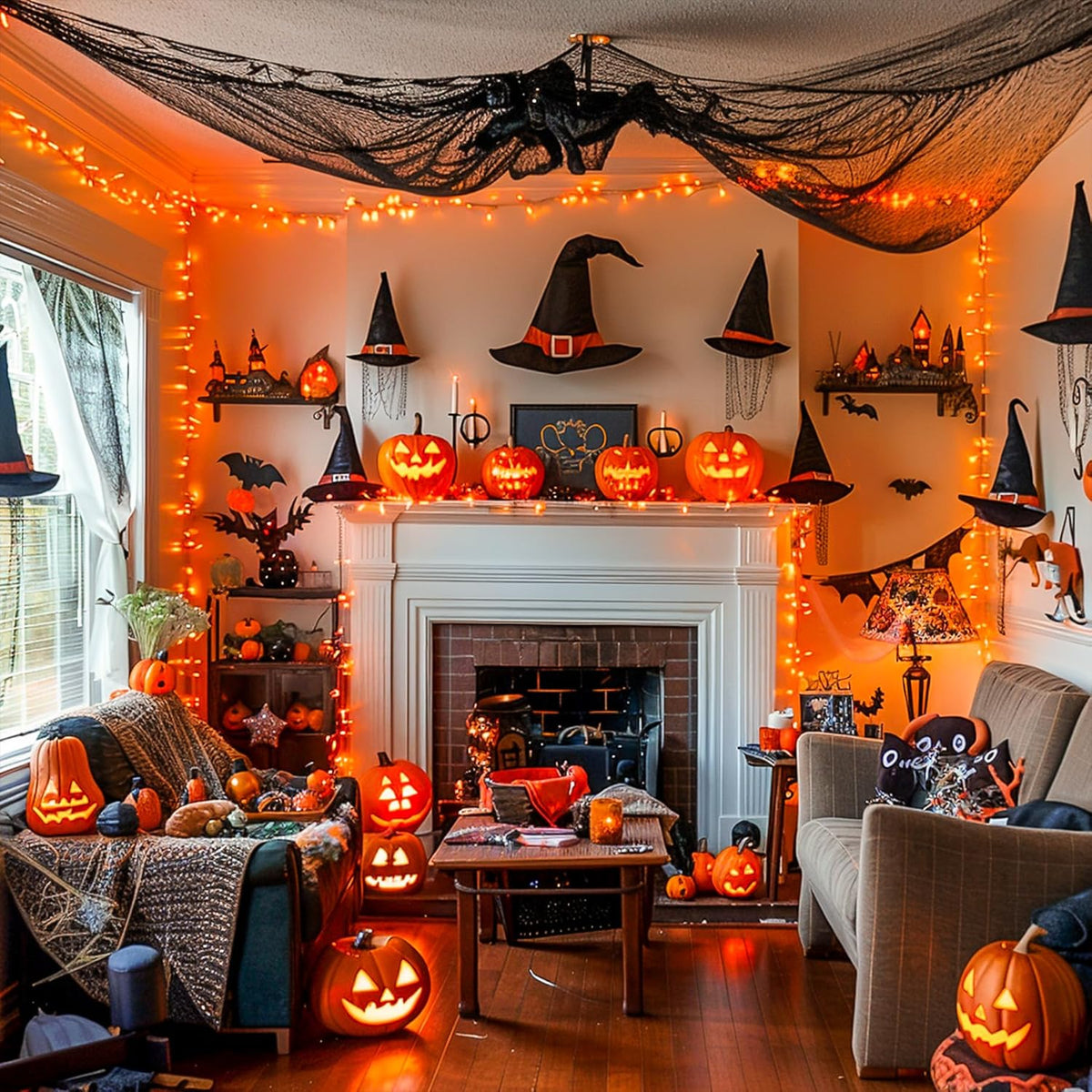 JMEXSUSS 500 LED Halloween Lights Outdoor, 163FT 8 Modes Orange Halloween Light Indoor Clear Wire