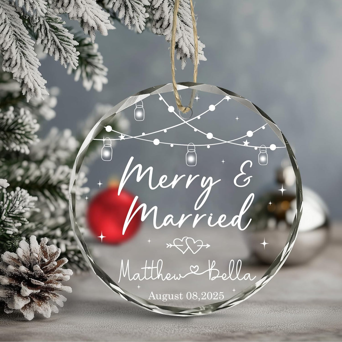Personalized Wedding Christmas Ornament for Couples 2025 - The Year We Became Mr & Mrs - Merry &