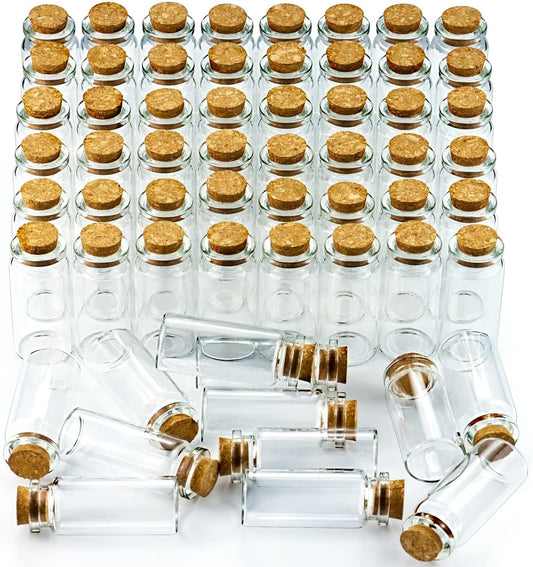 WFPLUS 60 Pcs 10ml Small Glass Bottles with Cork Stopper - DIY Mini Glass Jars, Tiny Clear Vials