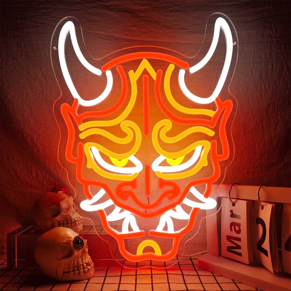 Prajna Mask Neon Signs Hannya Mask Neon Sign Led Neon Signs for Wall Decor Tattoo Neon Sign for