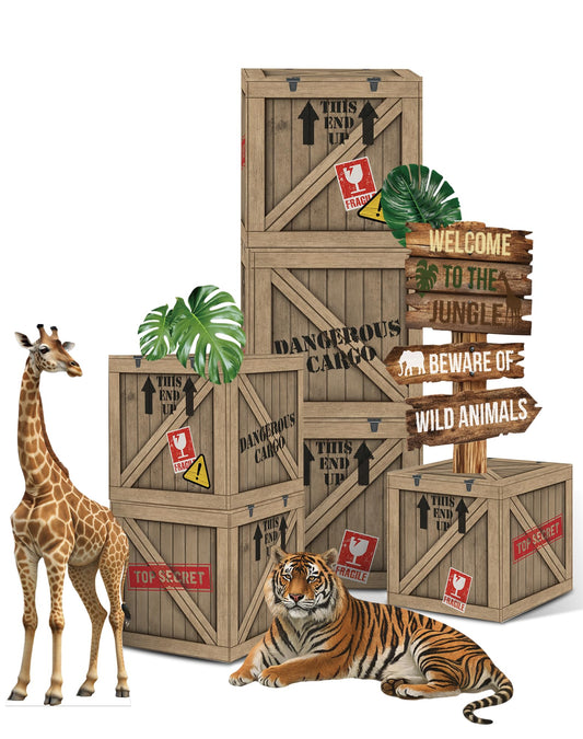 KARAQY Jungle Safari Party Decorations – 10 Inch Jungle Theme Favor Boxes with Wild Animal