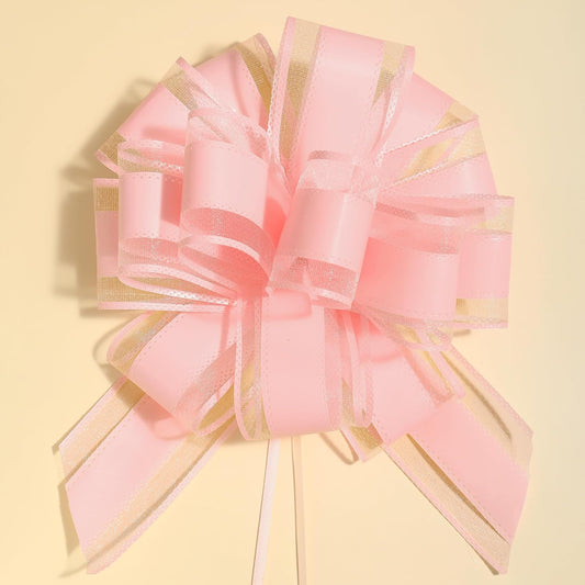 ZhXu Shuo 6 Pieces Large Pull Bows, 6 inches, Organza Fabric, Pink, Wedding & Birthday Occasion
