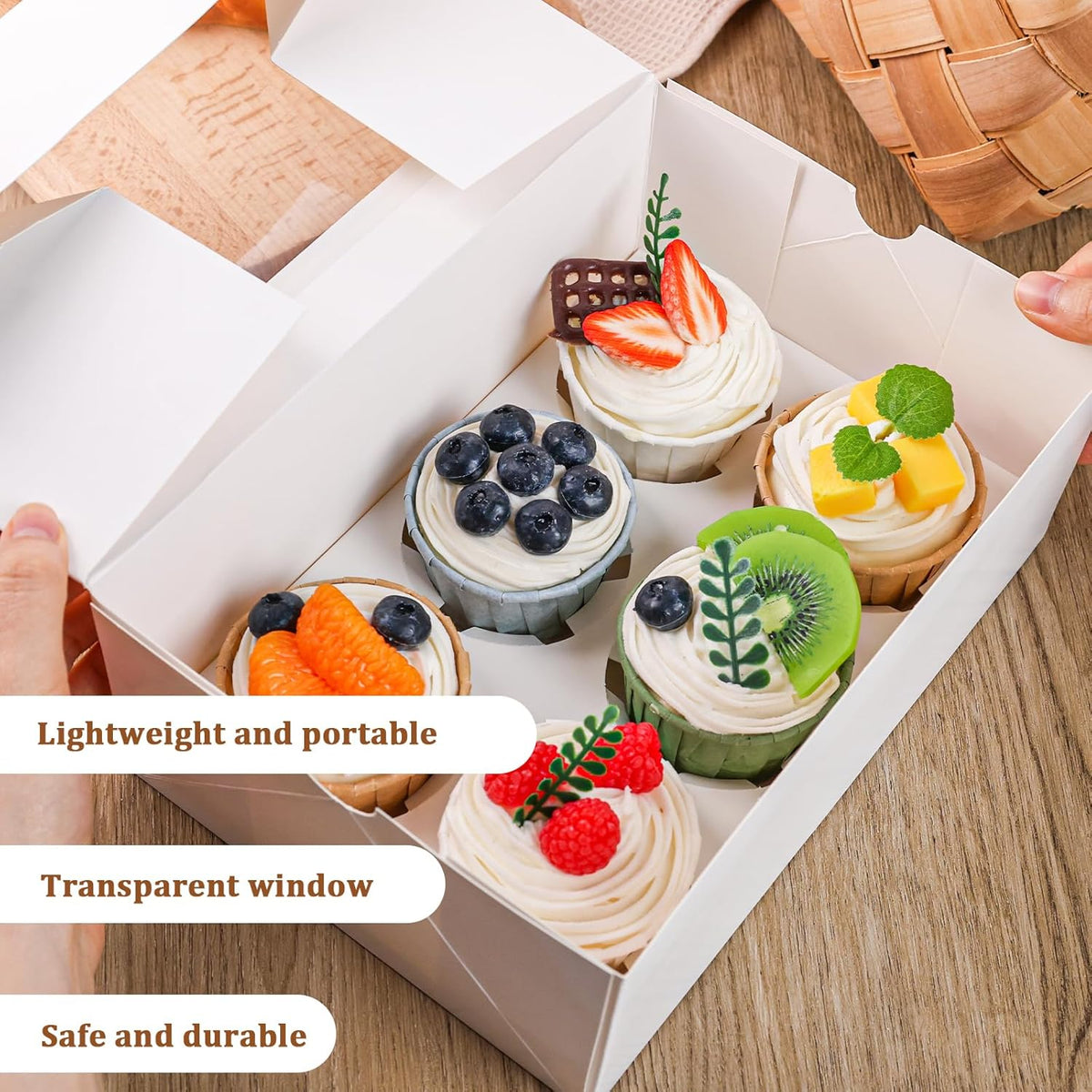 HANSGO 6 Count Cupcake Boxes,6PCS Cupcake Containers with Window White Pastry Boxes for Muffins