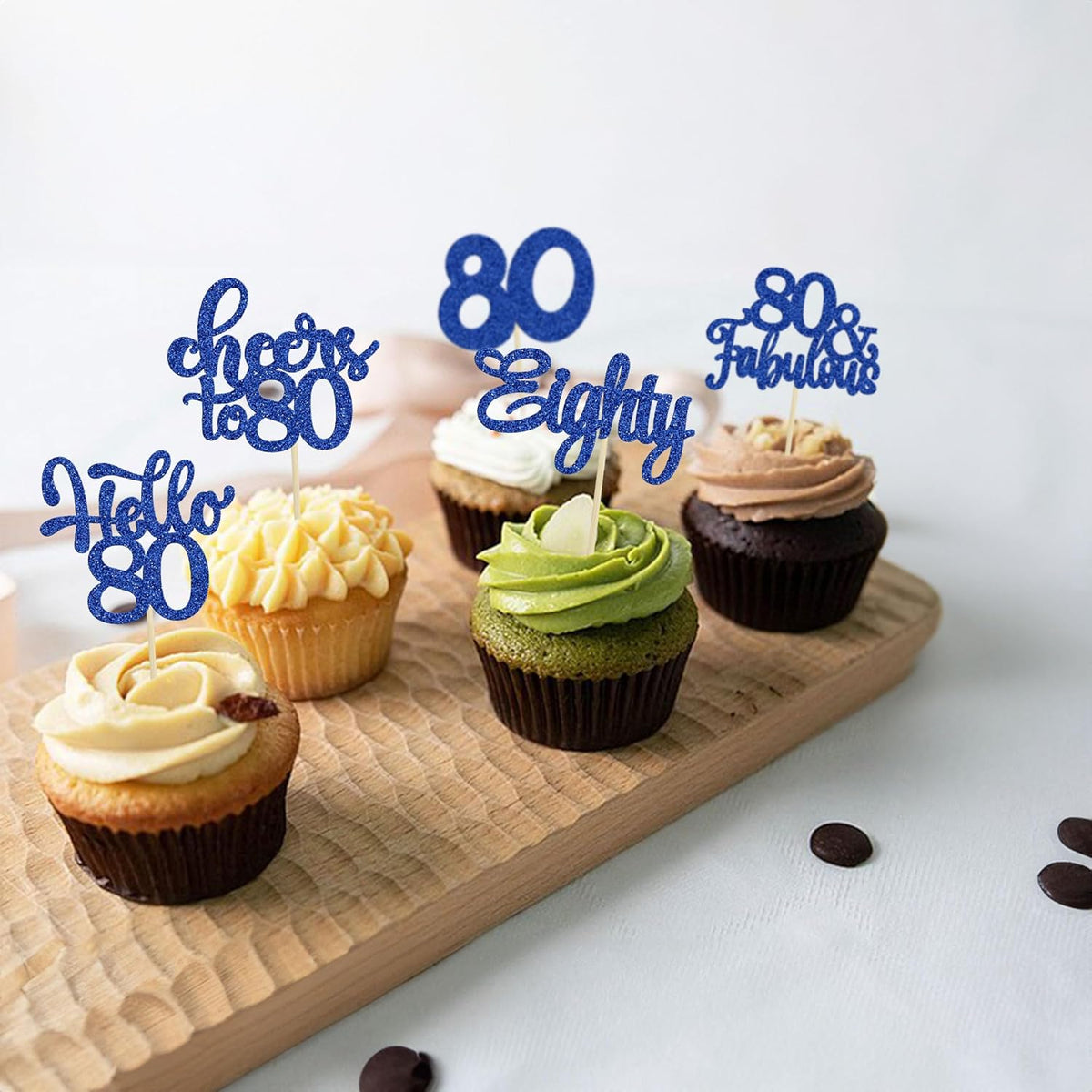 30Pcs Happy 80th Birthday Cupcake Toppers Eighty Cheers to 80 Years Old Birthday Cupcake Picks for
