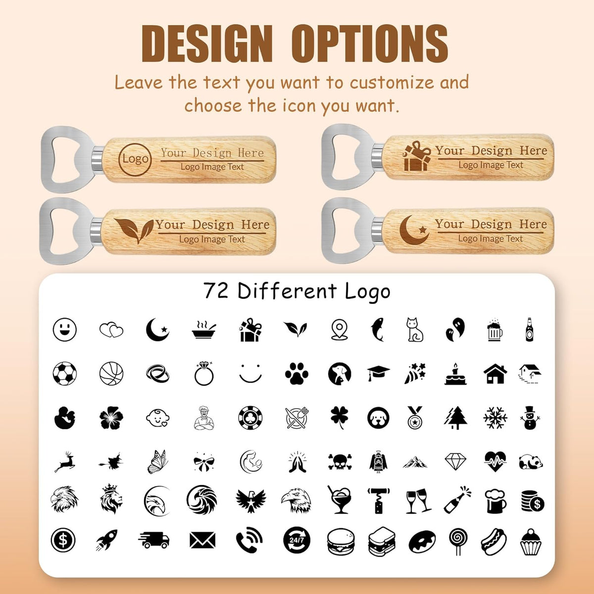 15-100 PCS Personalized Bottle Openers with Wooden Handle, Bulk Customized Text/Logo/Photo Beer