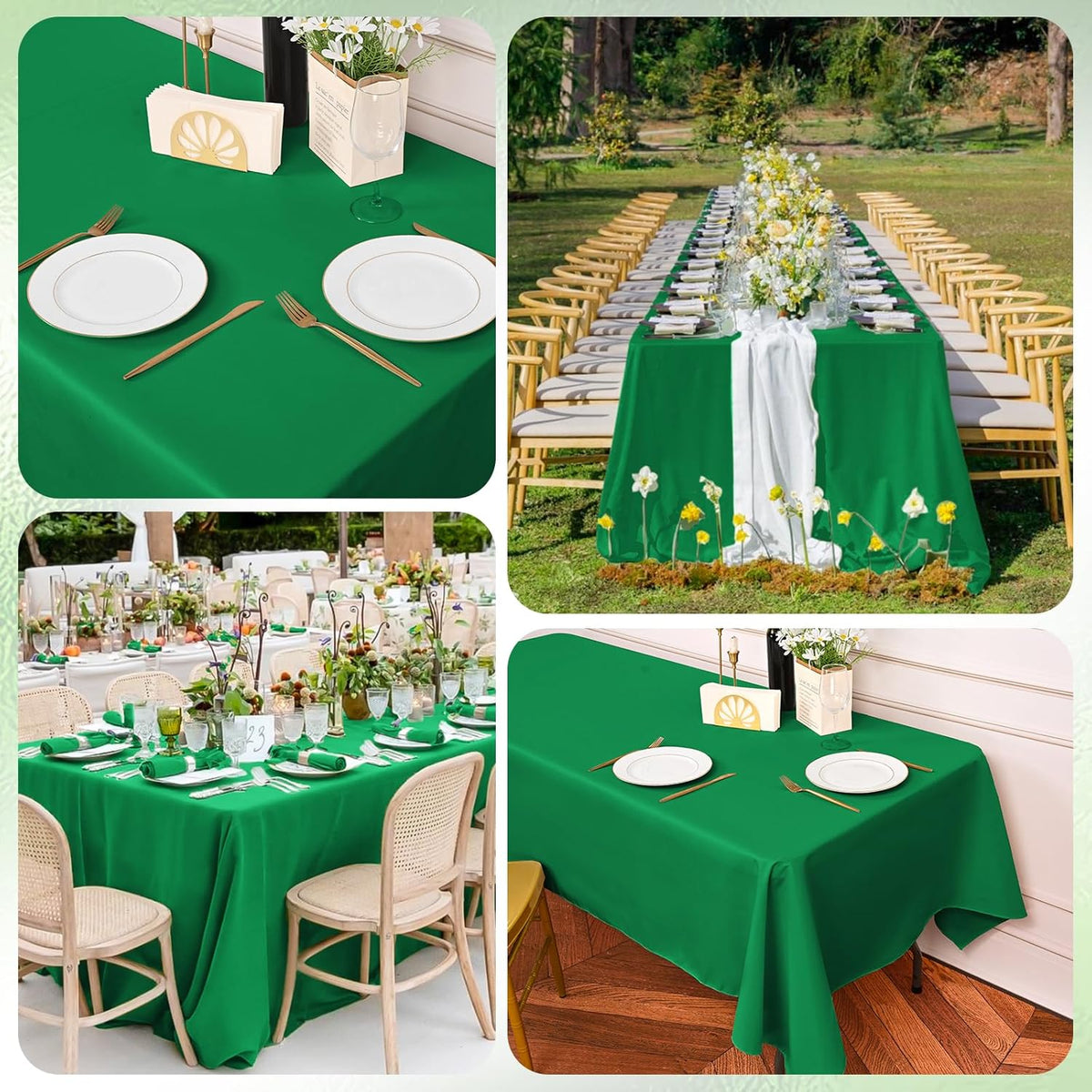 10 Pack Green Tablecloths for 6ft Rectangle Tables 60 x 102 Inch - Polyester Table Cover Stain and