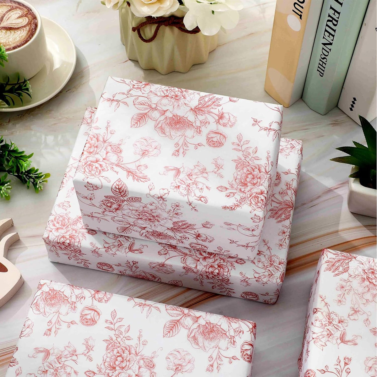 JarThenaAMCS 100 Sheets Floral Tissue Paper Rose Gold Flower Gift Wrapping Paper Vintage Decorative