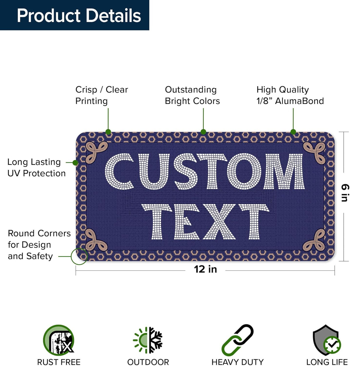 Custom Sign, Custom Street Sign, 11 Font Colors, 13 Font Styles, 4 Hole Options, 22 Sizes, 6x12