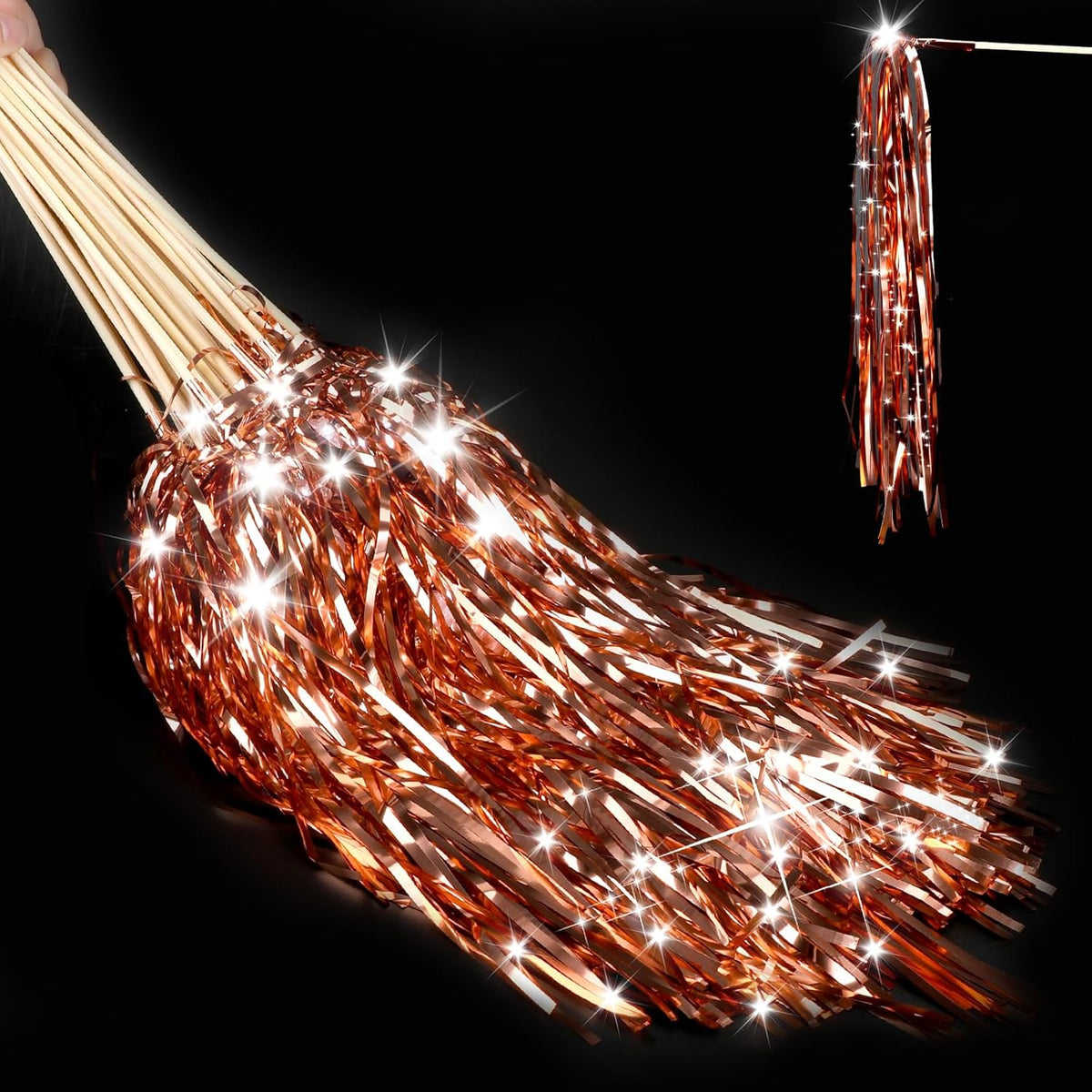 100 pcs Wedding Wands Light up with LED Tinsel Wedding Streamers for Wedding Send off and Greeting