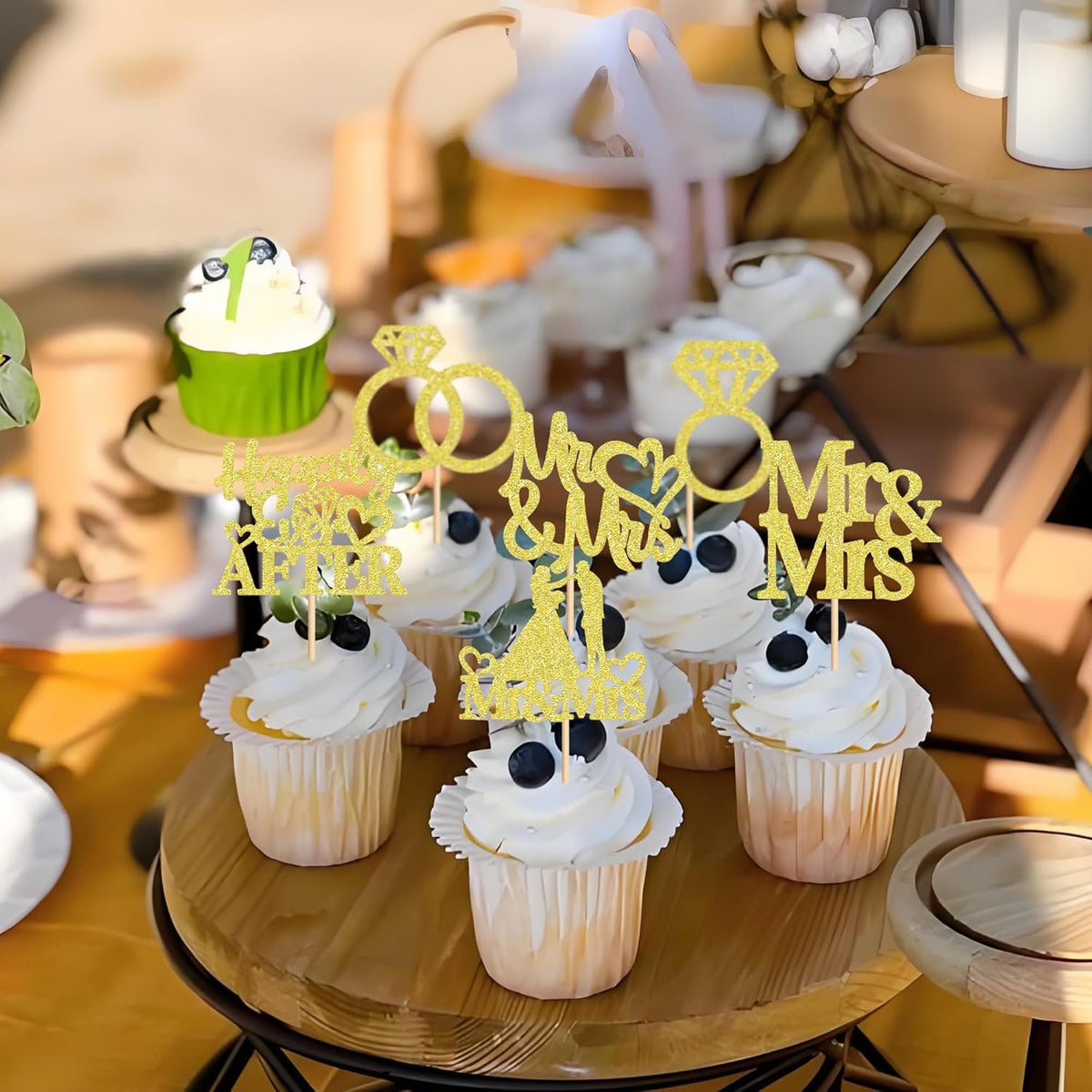 24 PCS Mr & Mrs Cupcake Toppers Wedding Engagement Party Picks Bridal Shower Anniversary Party Cake