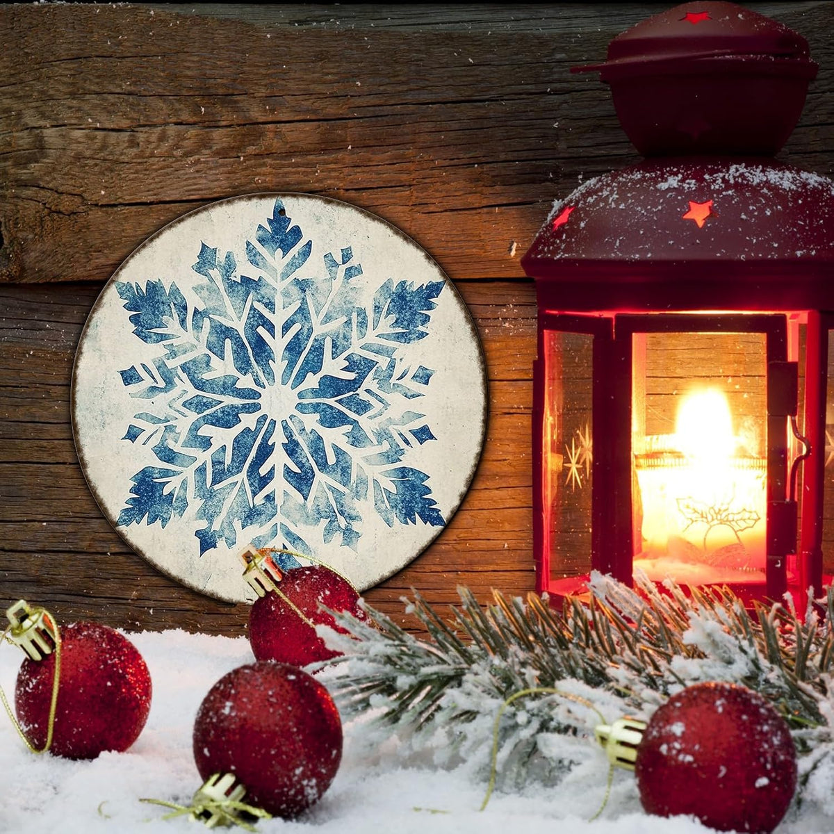 Round Christmas Metal Tin Sign Vintage Snowflake Signs Winter Christmas Sign Retro Wall Decor Tin