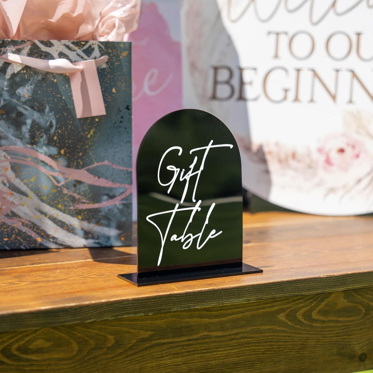 Black Arch Acrylic Table Numbers for Wedding Reception - 5" x 7" White Font Centerpiece Set with