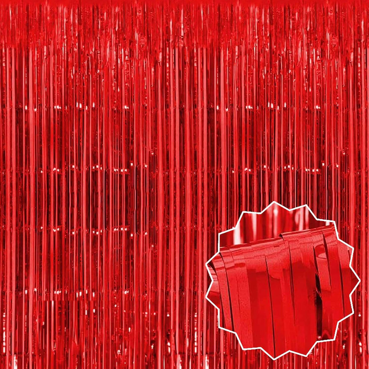 6 Pack Red Foil Fringe Curtains Backdrop, 3.28 x 8.2 Ft Metallic Streamers Tinsel Curtains