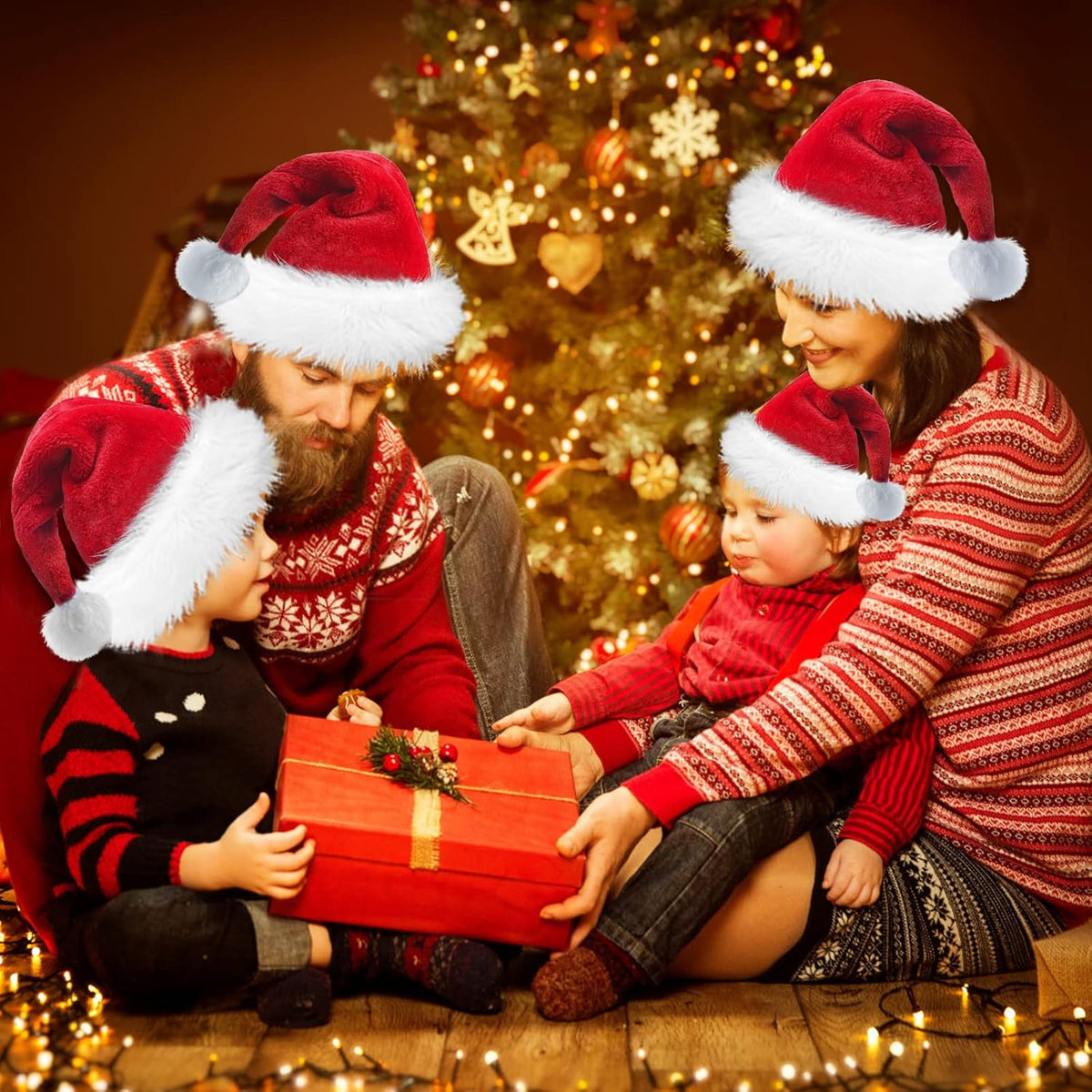 Santa Hat for Adults Christmas Hat Red Velvet Double-Layer Thickening Unisex Holiday Xmas Hats for