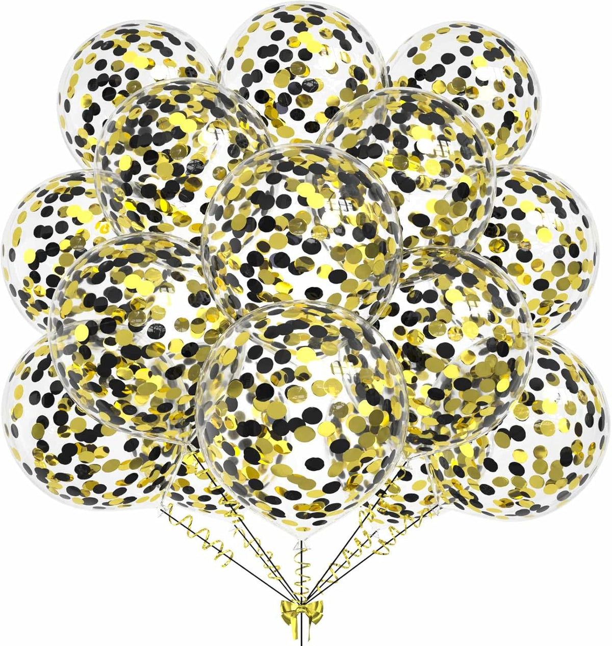 50pcs Gold Black Foil Confetti Balloons,12 inch Latex Balloon with Gold Black Confetti Inside for