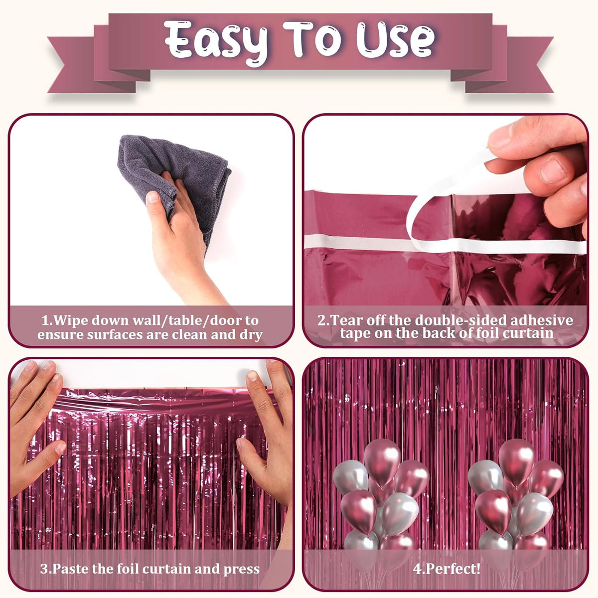 2 Pack Burgundy Foil Fringe Backdrop Curtains, Tinsel Streamers Party Decorations, Fringe Backdrop