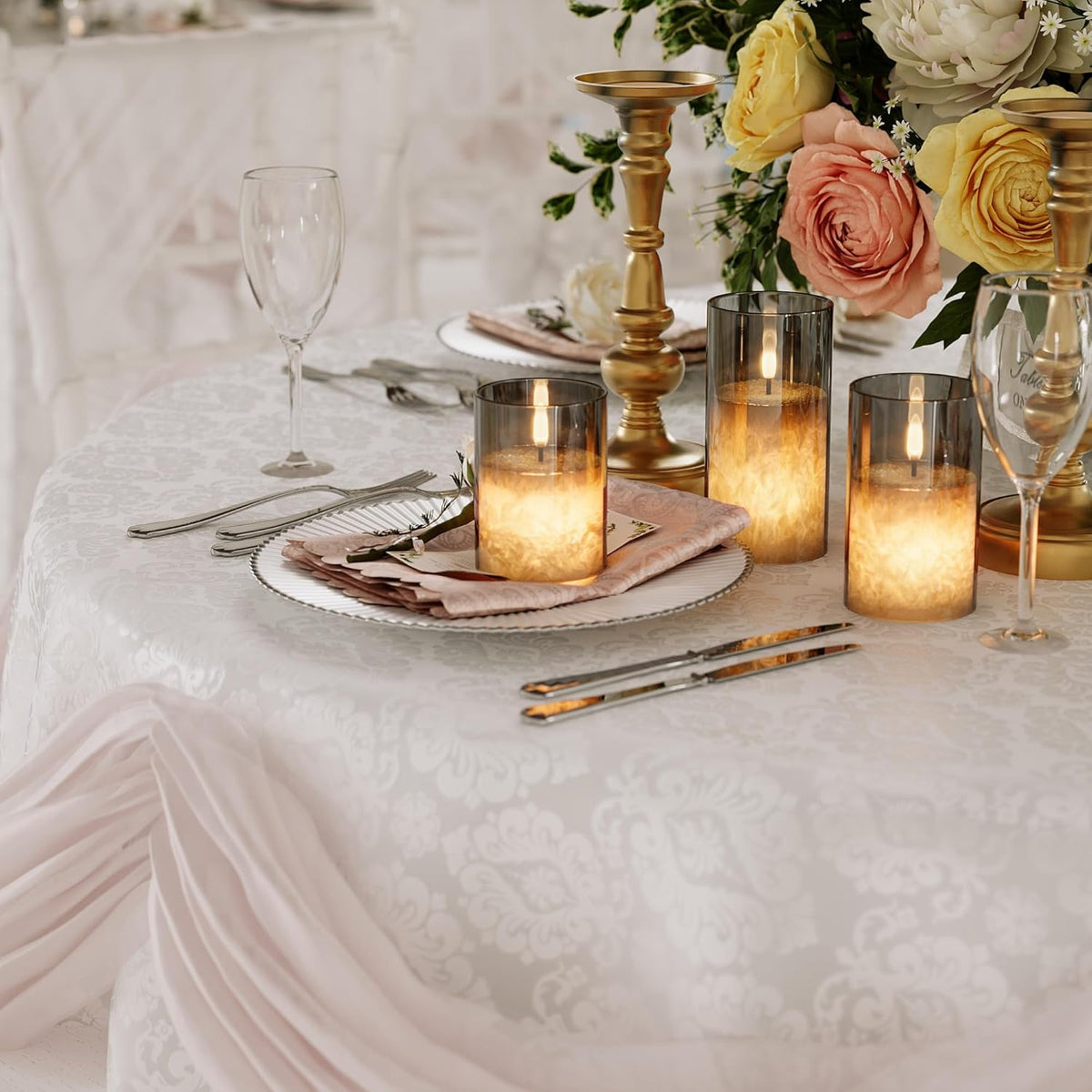 Ice Crystal Real Wax Glass Flameless Candles with Remote & Timer, Battery Operated Candles with