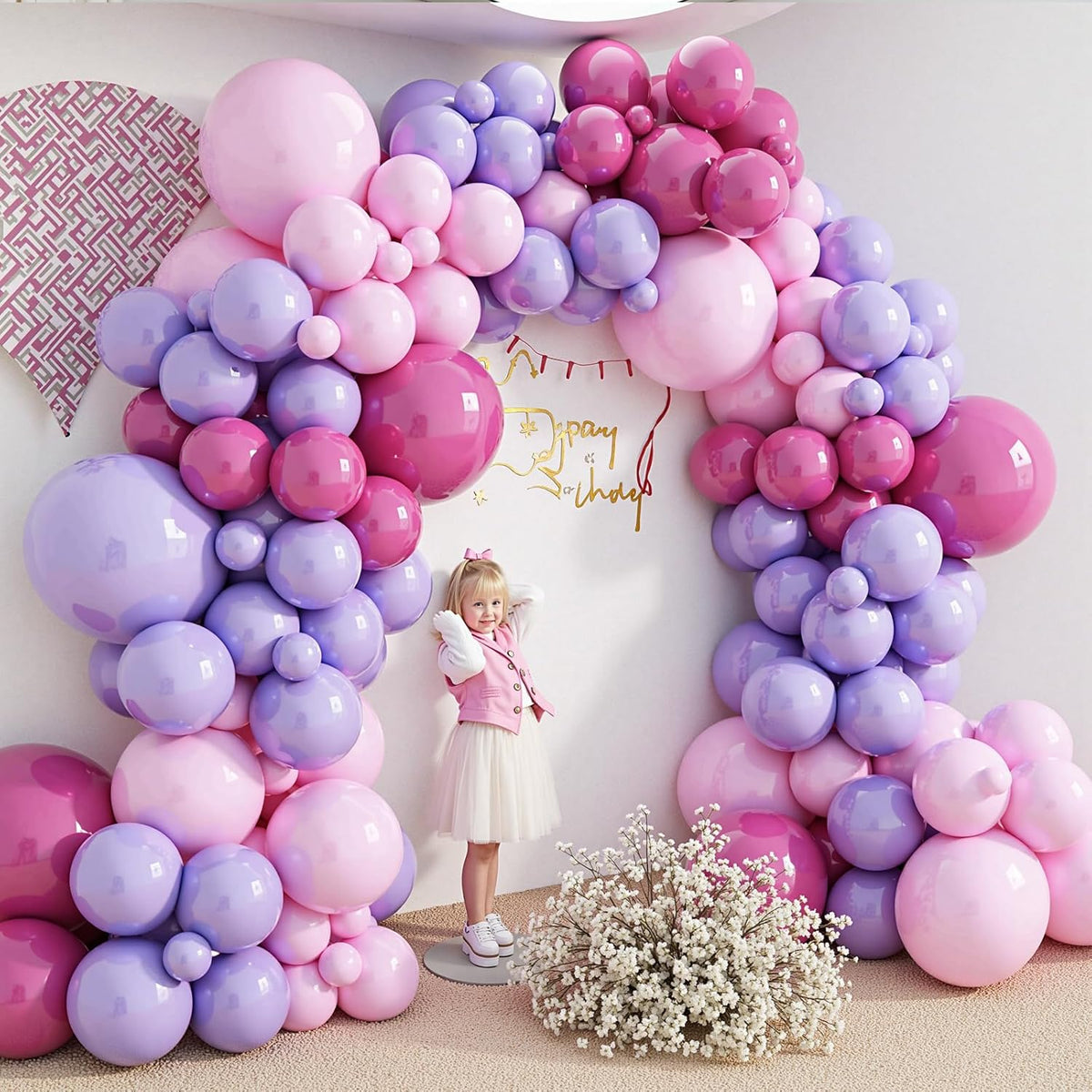 412pcs Pink and Purple Balloons, Different Sizes 18 12 10 5 Inch Pink and Purple Balloons Garland
